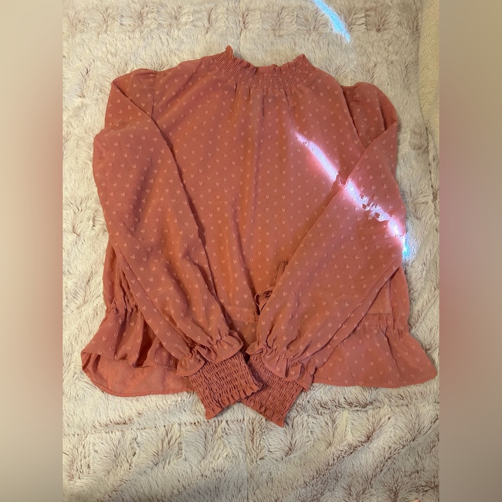 H&M women’s or teen sheet blush blouse tiny heart details